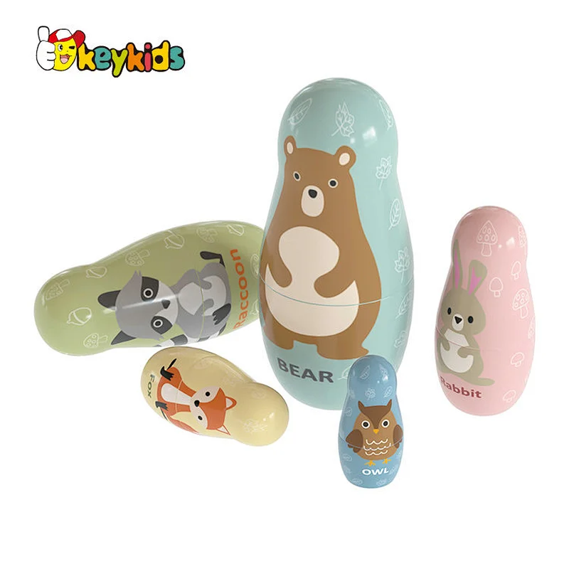 New design 5 PCS stacking cute animals wooden russian nesting dolls for kids W06D175