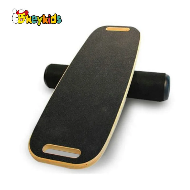 Wholesale custom wooden wobble balance board with cork roller W01F075