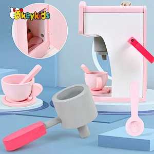 Hot sale pretend play pink wooden toy coffee maker for children W10D526