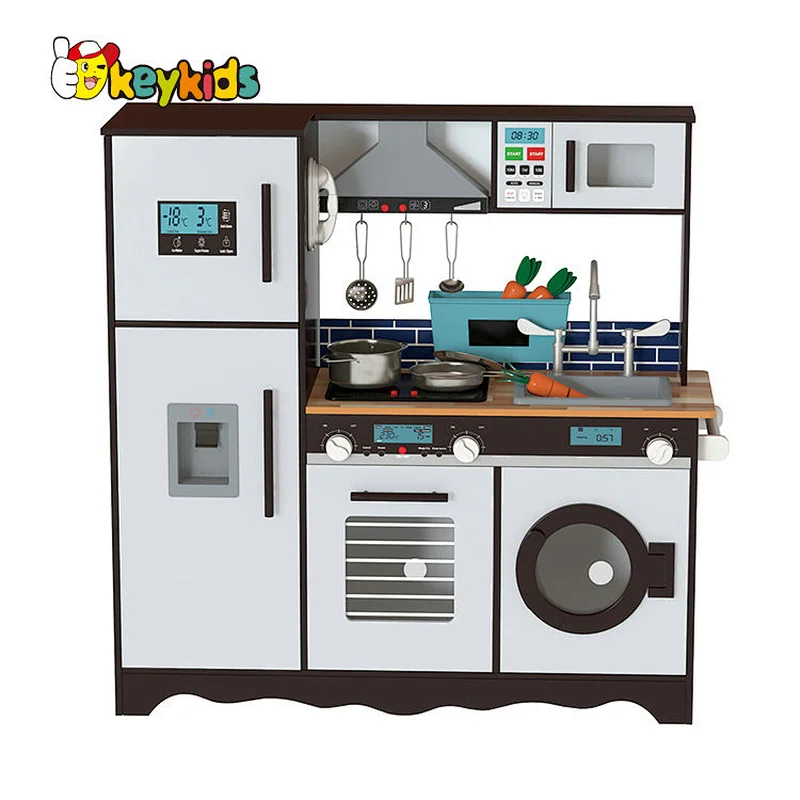Modern Style Mini Black Wooden Kitchen Toy For Kids Pretend Role Play W10C752