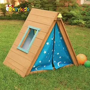 High quality children wooden teepee playhouse with climbing wall W01D252