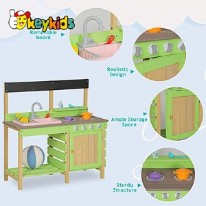 Children pretend play mud kitchen wooden toy kitchen set for for outdoor play W10C780