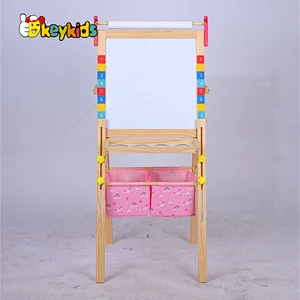 Kids double sided height adjustable wooden chalkboard with basket W12B232