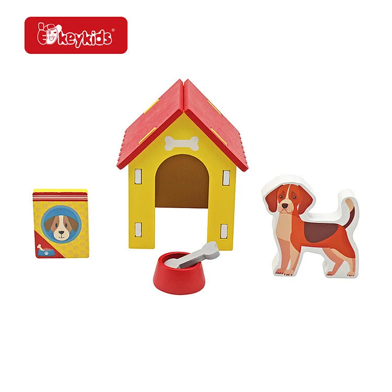Pretend Play Dollhouse Accessories Mini Wooden Doghouse Toy For Kids W10D683