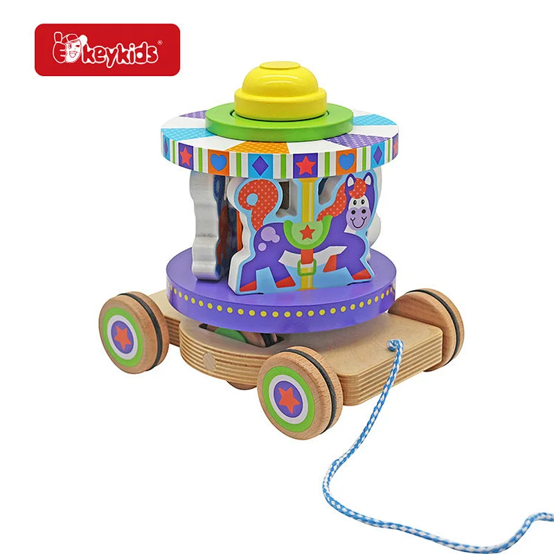 New Design Educational Spinning Carousel Wooden Pull Along Toy For Kids W05C157