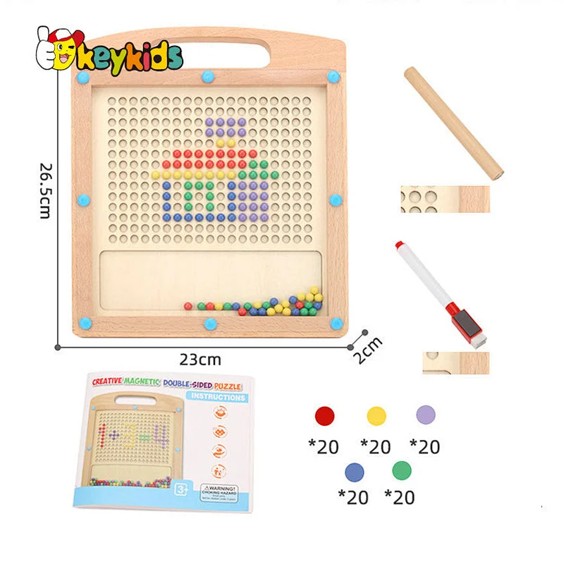 wholesale double-sided magnetic blackboard wooden beads toy with pen W12B242