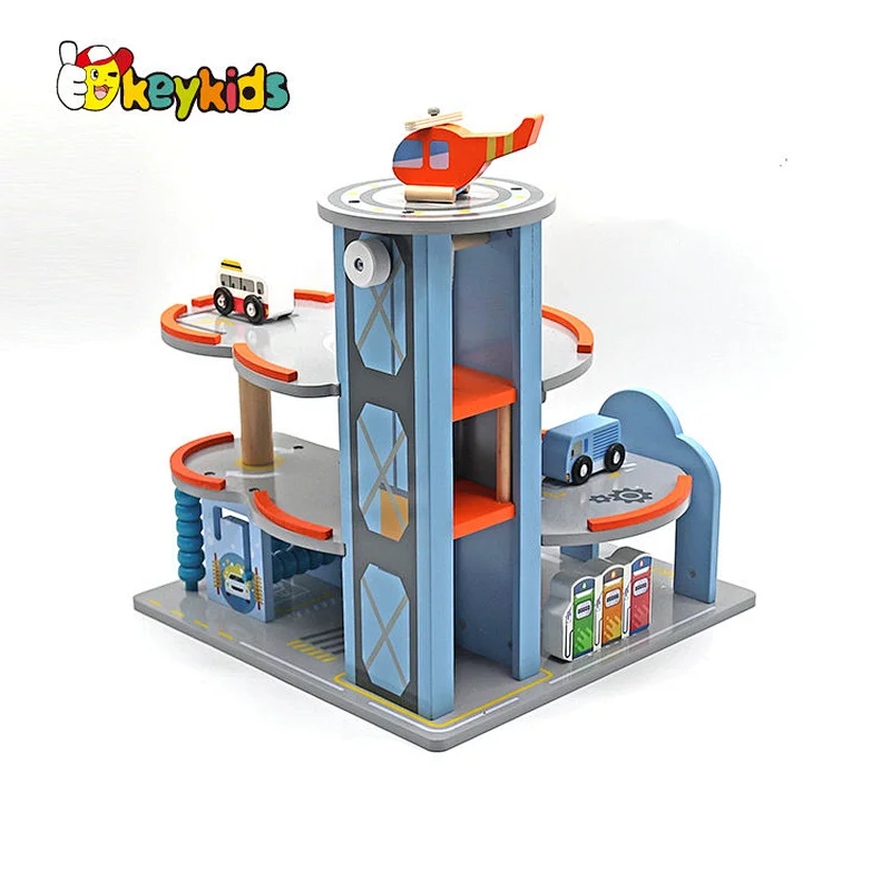 New design preschool simulation wooden rail car parking lot toy for children W04B118