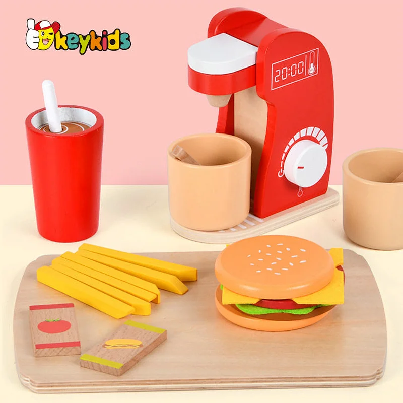 Hot sale preschool pretend wooden coffee maker toy set with play food W10D528