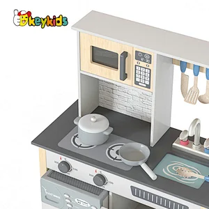 2023 New miniature grey wooden toy kitchen for kids W10C809