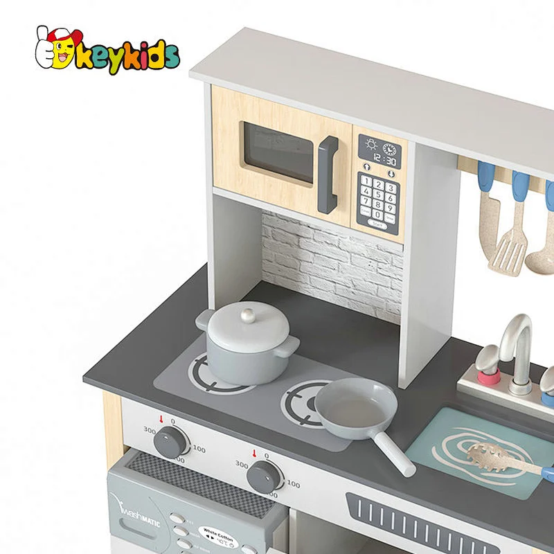 2023 New miniature grey wooden toy kitchen for kids W10C809