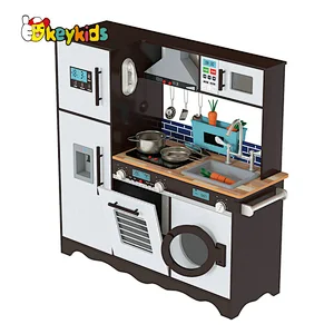Modern Style Mini Black Wooden Kitchen Toy For Kids Pretend Role Play W10C752