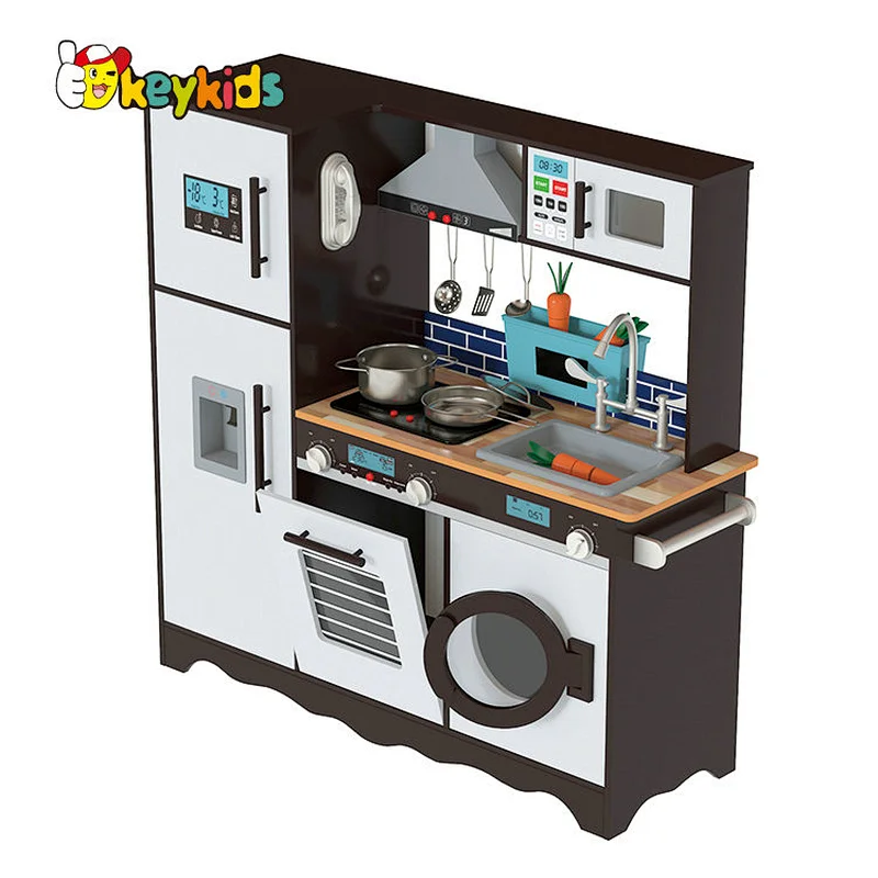 Modern Style Mini Black Wooden Kitchen Toy For Kids Pretend Role Play W10C752