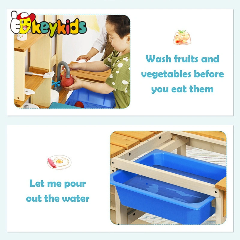 Kids wooden outdoor play mud kitchen pretend cook playsets toy for children W10C772