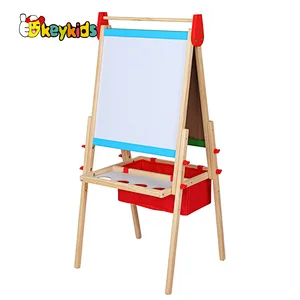 Children double sided height adjustable wooden drawing board with basket W12B234