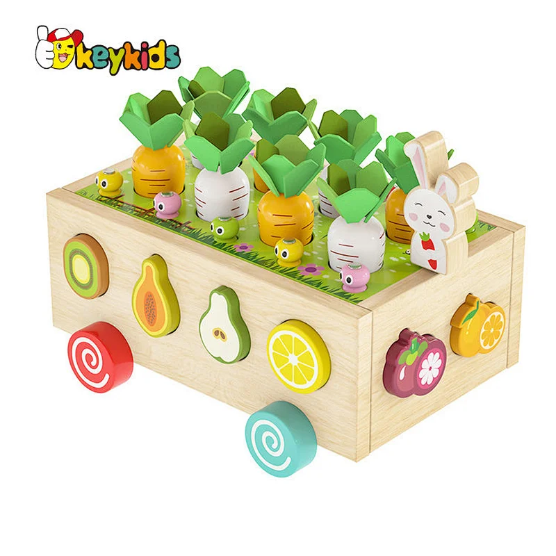 Kids Educational Multifunctional Shape Sorting Wooden Pull Radish Toy W12D425