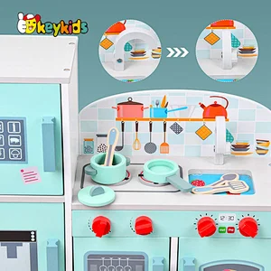 Simulation kids role playing game wooden play kitchen refrigerator with stove W10C669