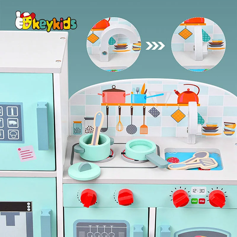 Simulation kids role playing game wooden play kitchen refrigerator with stove W10C669
