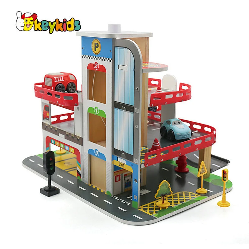 New design preschool asemmbly wooden parking garage toy set for kids W04B112