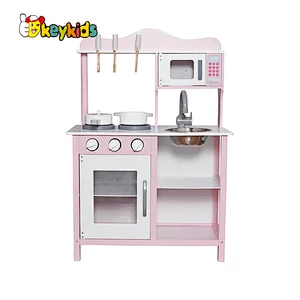 2023 New update cheap wooden pink toy kitchen for kids W10C404I