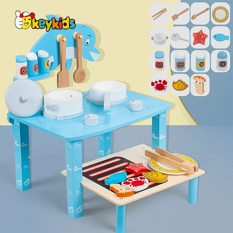 Simulation kids role playing game wooden stove play set with grill W10C754