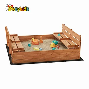 Outdoor playground kids play set wooden sandpit with cover W01D257