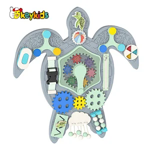 Educational Sensory Activity Toy Turtle Shaped Wooden Busy Board For Kids W12D494