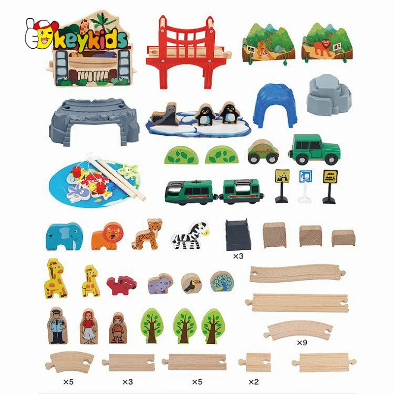 wholesale preschool play set wooden animal toy train track for children W04C251