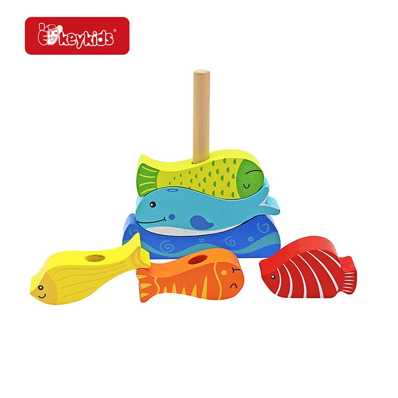Early Educational Blocks Colorful Fish Shaped Wooden Stacking Toy For Kids W13D410