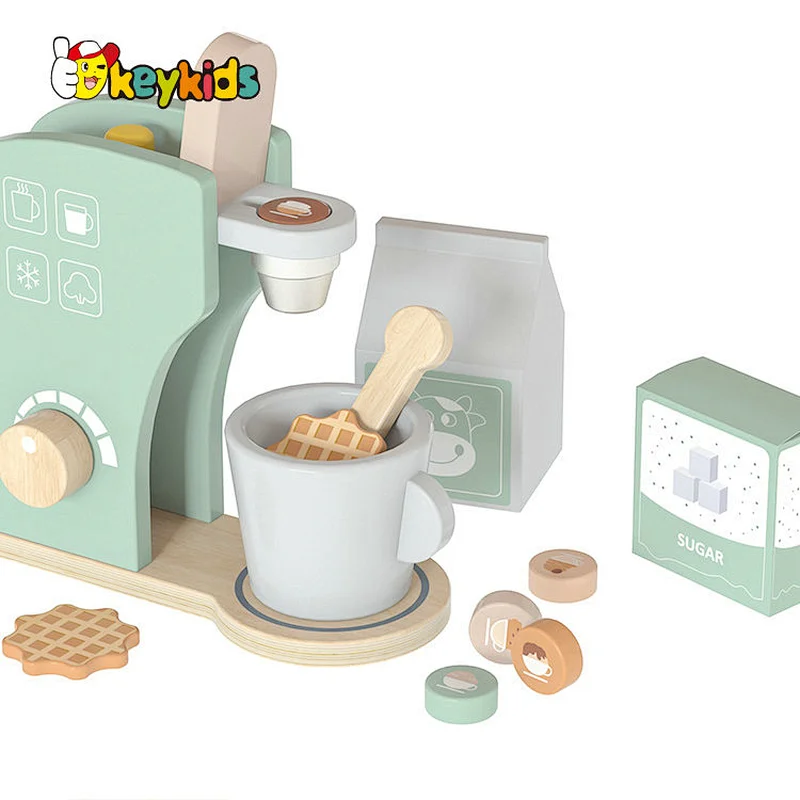 New Design Kitchen Pretend Play Wooden Coffee Maker Toys Set For Kids W10D672