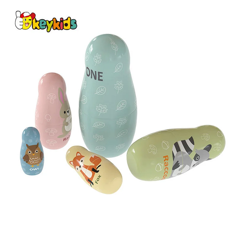 New design 5 PCS stacking cute animals wooden russian nesting dolls for kids W06D175