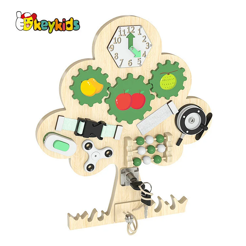Customize tree shape wooden busy sensory board for early learning W12D439