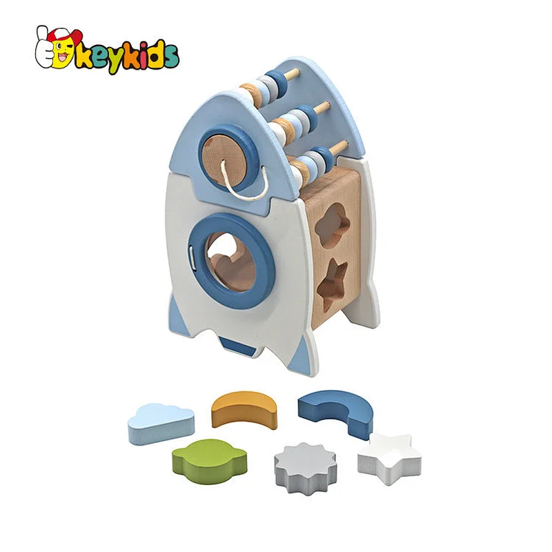 Customize kids educational matching game wooden rocket shape sorter toy for boys W12D449