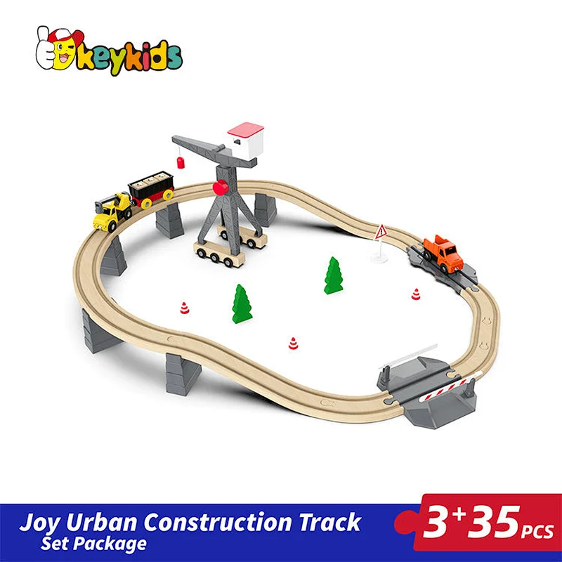 Customize cheap 35 PCS assembly slot toys wooden train track set for kids W04C246