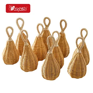 Hot Sale Educational Musical Hand Bell Rattan Handmade Rattle Toy For Baby W07I207