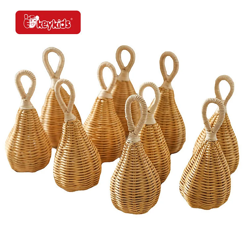 Hot Sale Educational Musical Hand Bell Rattan Handmade Rattle Toy For Baby W07I207