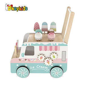 New arrive DIY educational play wooden ice cream car toy for toddlers W16E207