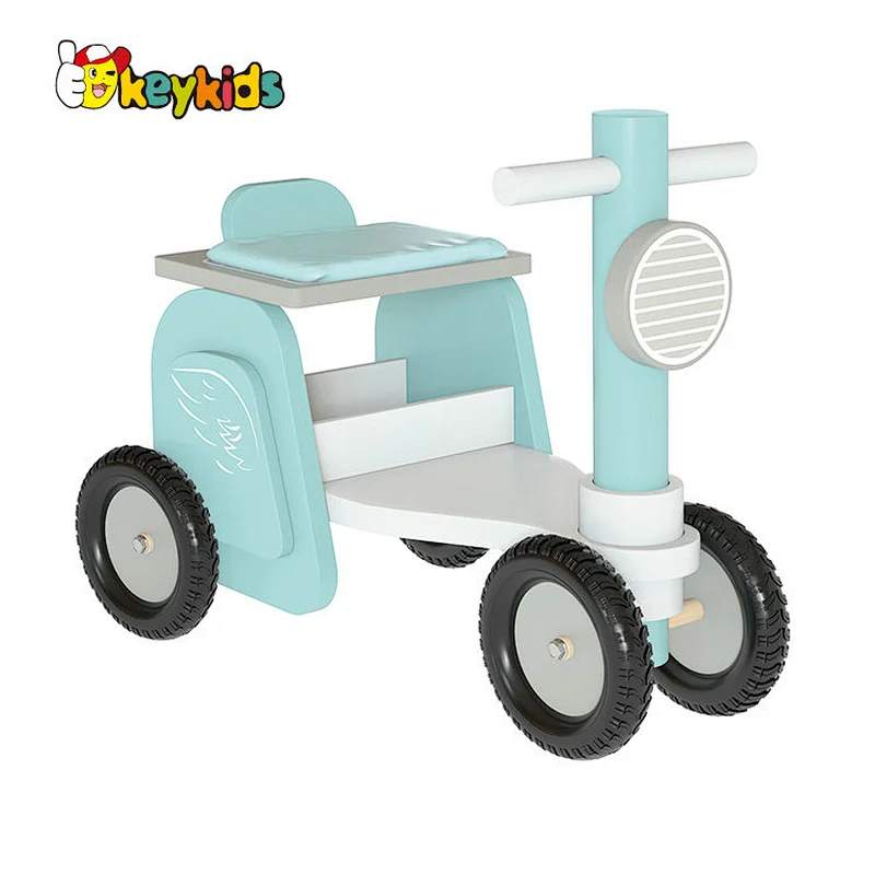 New Design Blue Ride On Car Kids Three Wheels Wooden Push Balance Bike Toy W16B017