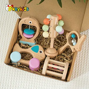 wholesale 5 pcs hand bell shaker wooden rattle toy set for newborn W07I198