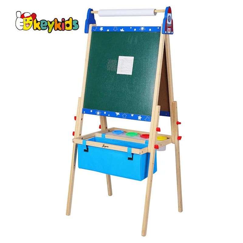 Customize kids double sided wooden magnetic drawing board with basket W12B235