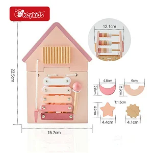 New Arrival 5 In 1 Educational Pink Wooden House Shape Sorter Toy For Kids W12D497