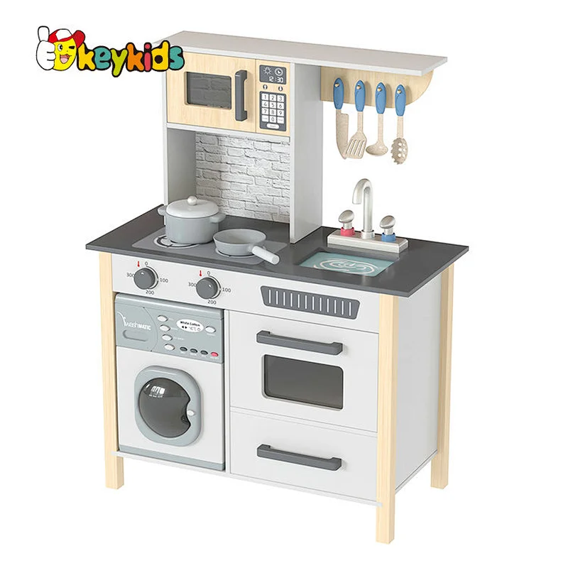 2023 New miniature grey wooden toy kitchen for kids W10C809