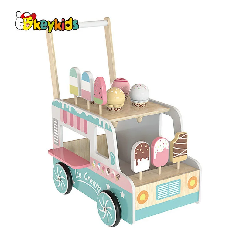 New arrive DIY educational play wooden ice cream car toy for toddlers W16E207