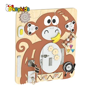 New design monkey shape educational children wooden activity board with locks W12D440