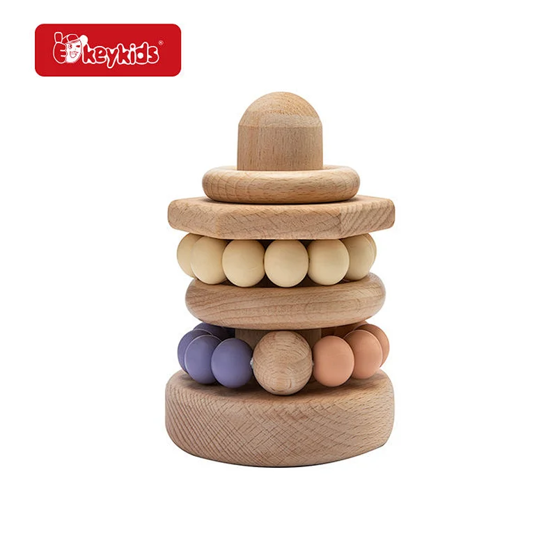 Food Grade Bracelet Teether Natural Wooden Stacking Ring Toy For Kids W13D412