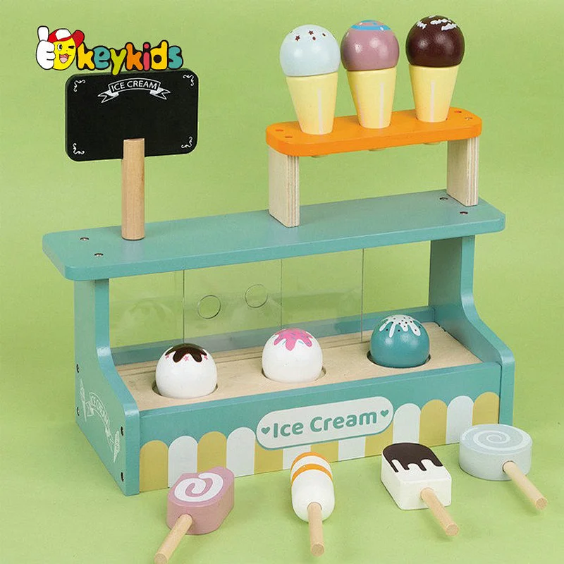 New arrive pretend play interactive wooden toy ice cream store for kids W10A177