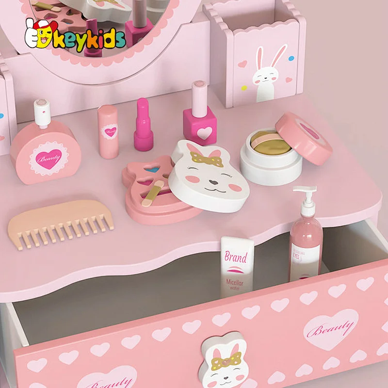 New hottest pink princess vanity wooden makeup table toy for girls W10D577