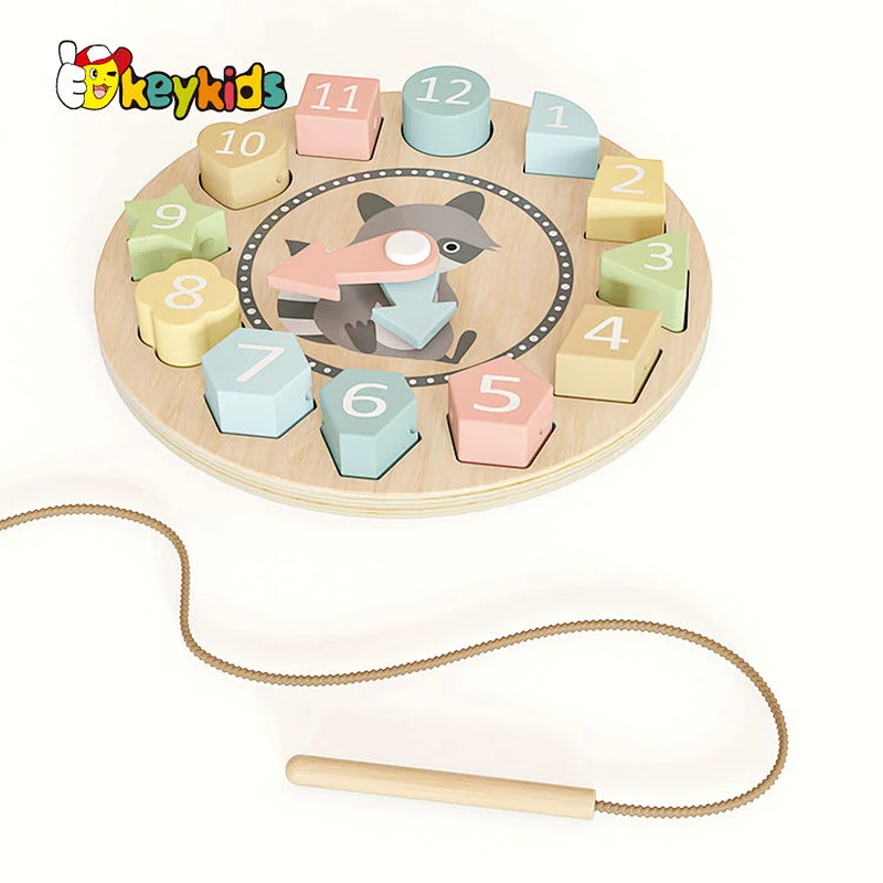Customize Educational Toy Cartoon Wooden Number Puzzle Clock Toy For Kids W14K067A