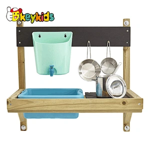 Children pretend play mud kitchen wooden toy kitchen set for for outdoor play W10C780