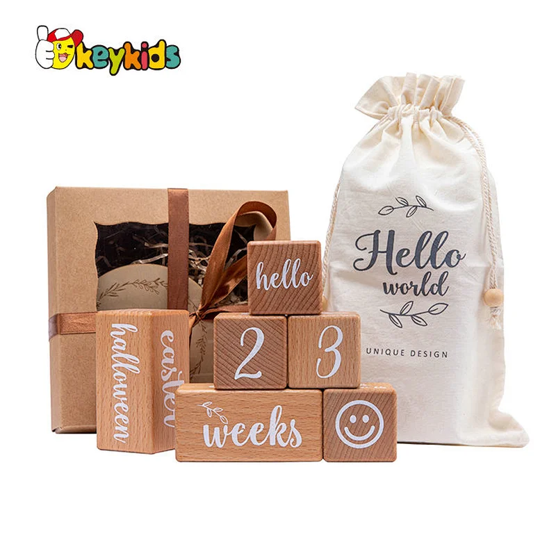 Month Date Display Wooden Perpetual Block Calendar for Desk W09F033