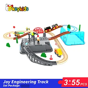 Hot sell 55 pcs classic railway wooden steam train toy for kids W04C248
